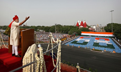Indian prime minister Narendra Modi makes his first Independence Day speech in Delhi (Photo: Manish Swarup/AP)